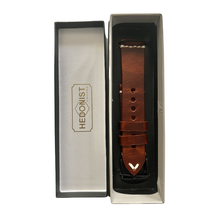 Brown pull-up leather Apple Watch band with stainless steel buckle