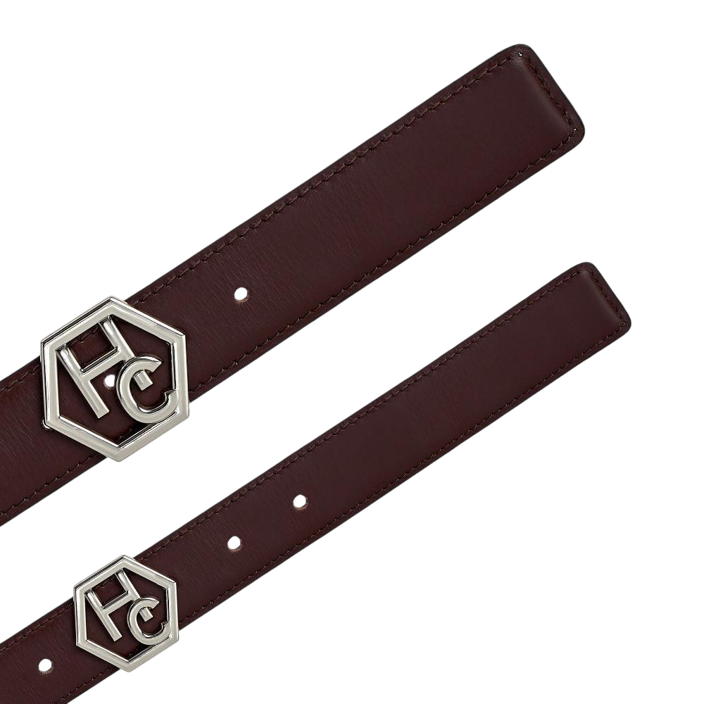 Buckle close-up on women's reversible design leather belt - brown - Hedonist Chicago (1"/1.3", reversible with white)