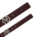 Buckle close-up on women's reversible design leather belt - brown - Hedonist Chicago (1"/1.3", reversible with white)
