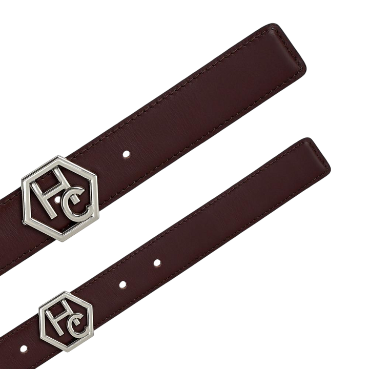 Buckle close-up on women's reversible design leather belt - brown - Hedonist Chicago (1"/1.3", reversible with white)