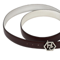 Edge stitching detail on women's reversible design leather belt - brown - Hedonist Chicago (1"/1.3", reversible with white)