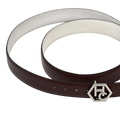 Edge finish detail on women's reversible design leather belt - brown - Hedonist Chicago (1"/1.3", reversible with white)