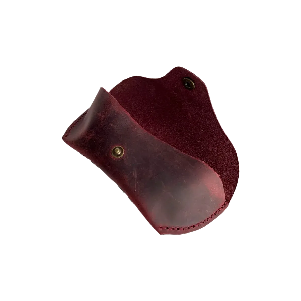 Soft Leather Eye Glasses Case in Burgundy, open, angled top view showing interior