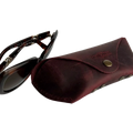 Soft Leather Eye Glasses Case in Burgundy with tortoiseshell sunglasses beside it