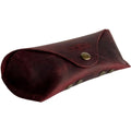 Soft Leather Eye Glasses Case in Burgundy, angled view showing stitched edge