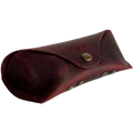 Soft Leather Eye Glasses Case in Burgundy, angled view showing stitched edge