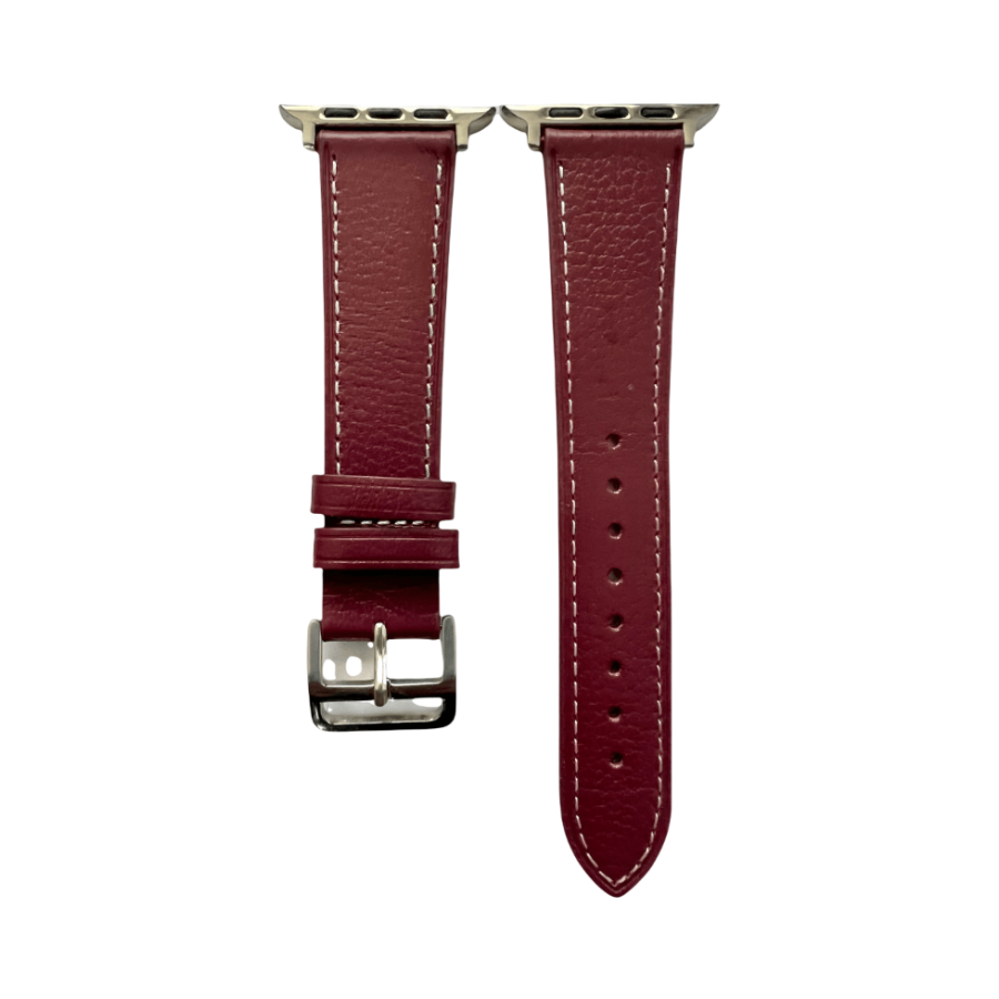 Burgundy leather Apple Watch band, two-piece strap with buckle and holes
