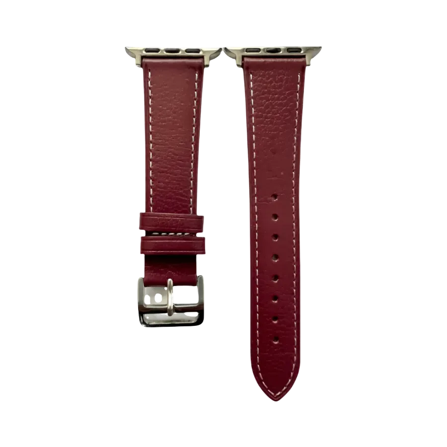 Burgundy leather Apple Watch band, two-piece strap with buckle and holes