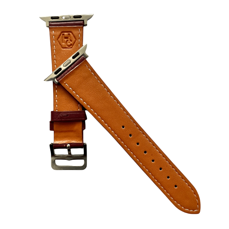 Burgundy leather Apple Watch band, compatible with all Apple Watch models