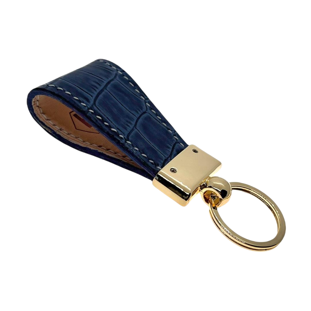 Charcoal leather key chain, full grain leather, angled view
