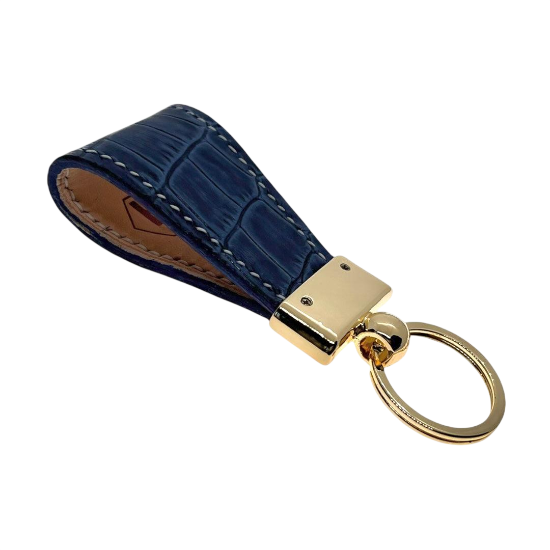 Charcoal leather key chain, full grain leather, angled view