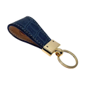 Charcoal leather key chain, full grain leather, angled view
