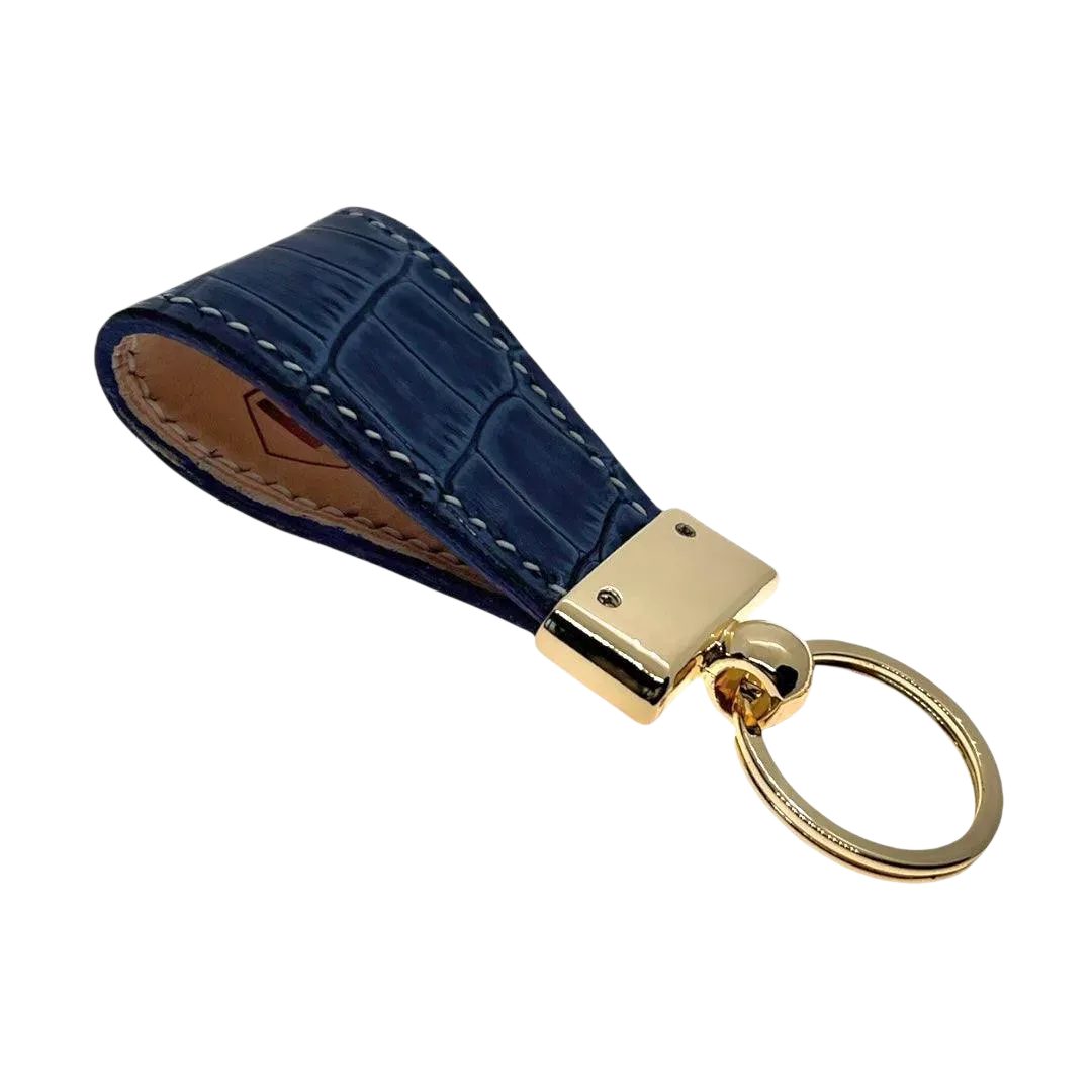 Charcoal leather key chain, full grain leather, angled view