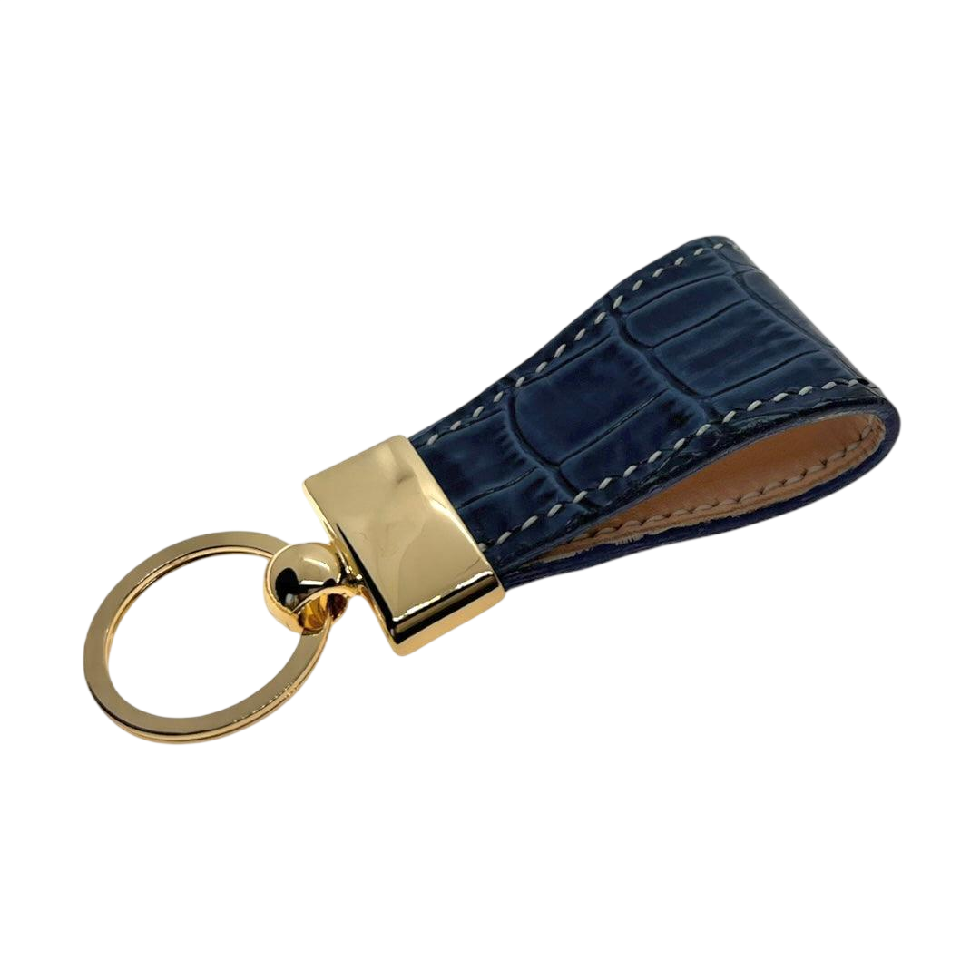 Charcoal leather key chain, full grain leather, front view
