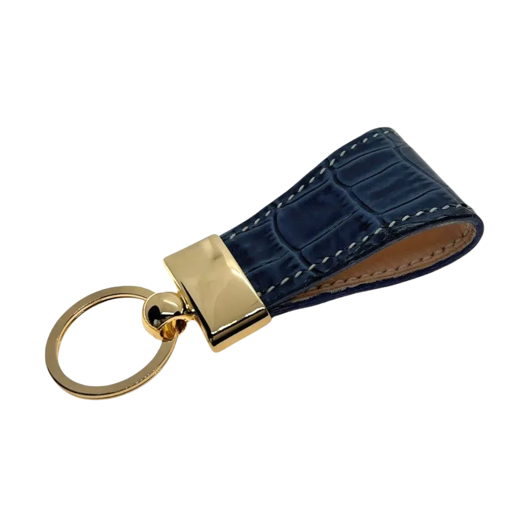 Charcoal leather key chain, full grain leather, front view