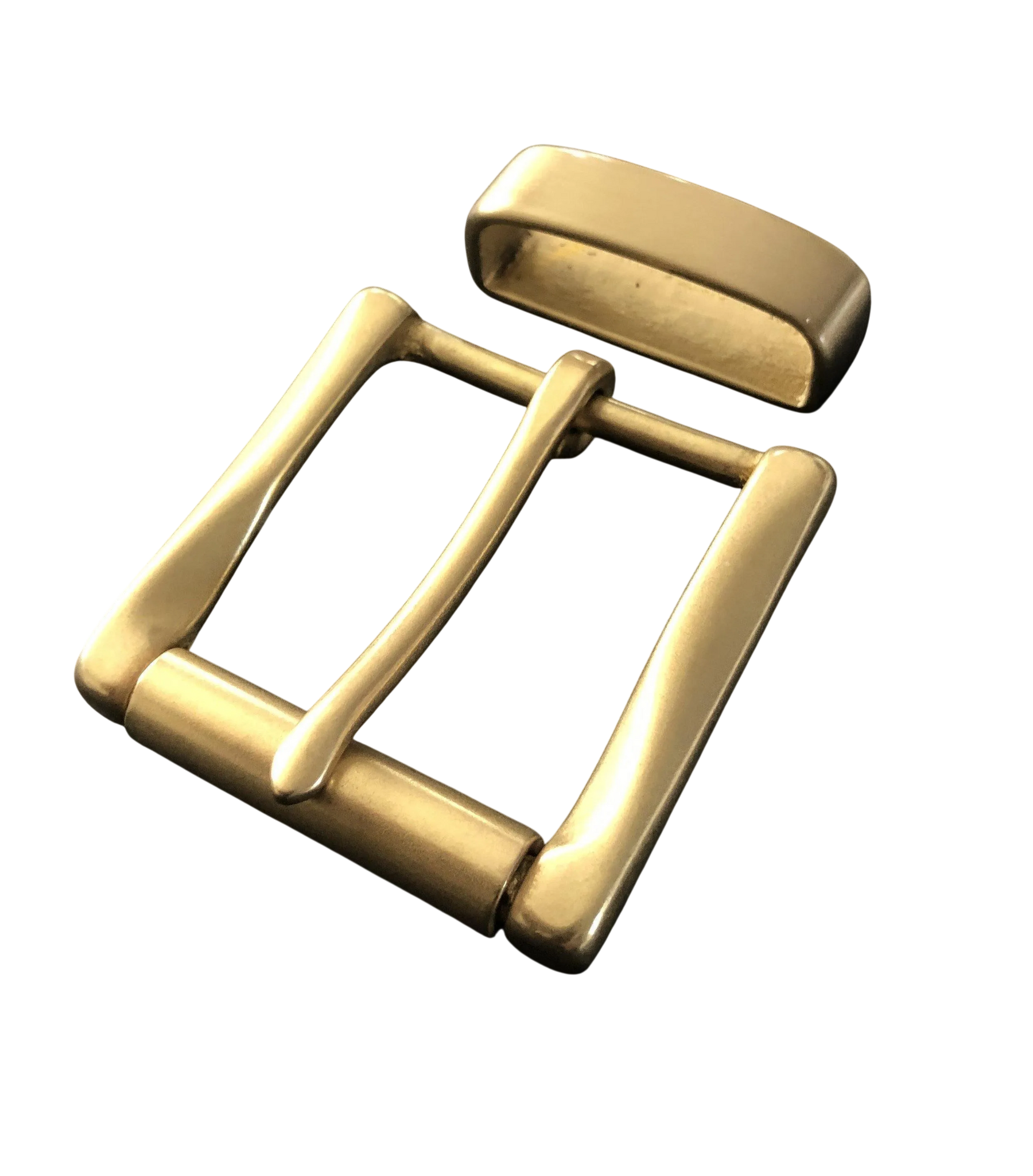Classic brass belt buckle, side view