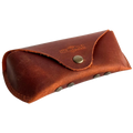 Soft Leather Eye Glasses Case in Cognac, angled view showing stitched edge and rivets