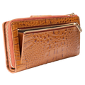 Cognac tan croco leather bifold and traveler wallet set close-up by Hedonist Chicago