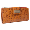 Cognac tan croco leather bifold and traveler wallet set flatlay by Hedonist Chicago