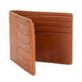 Cognac tan croco leather bifold and traveler wallet set open view by Hedonist Chicago