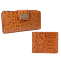 Cognac tan croco leather bifold and traveler wallet set pair by Hedonist Chicago
