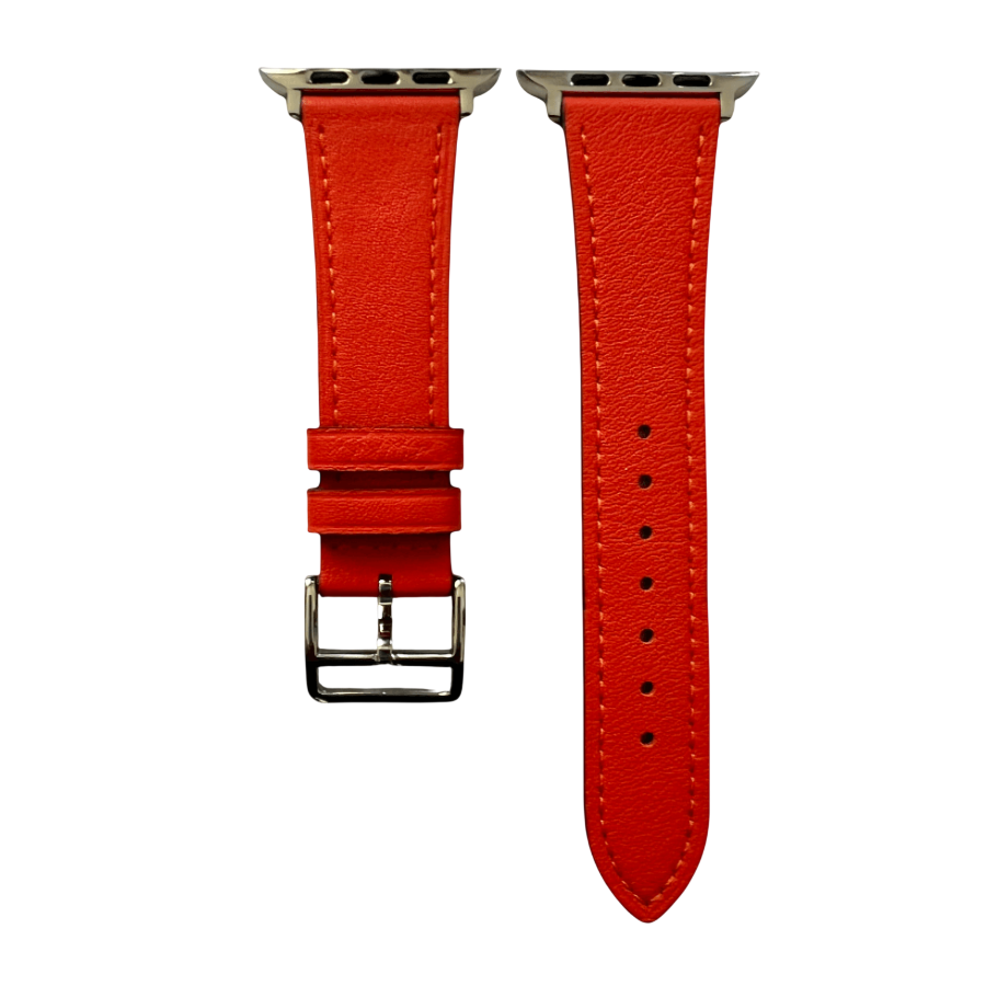 Cold orange leather Apple Watch band, two-piece strap with buckle and holes