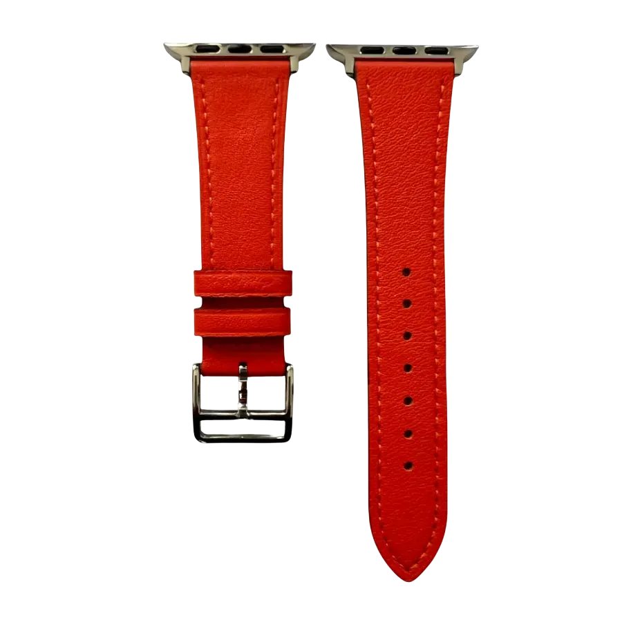 Cold orange leather Apple Watch band, two-piece strap with buckle and holes