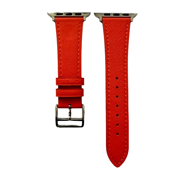 Cold orange leather Apple Watch band, two-piece strap with buckle and holes