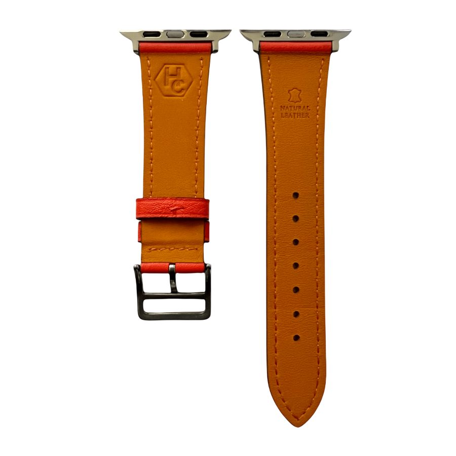 Cold orange leather Apple Watch band, compatible with all Apple Watch models