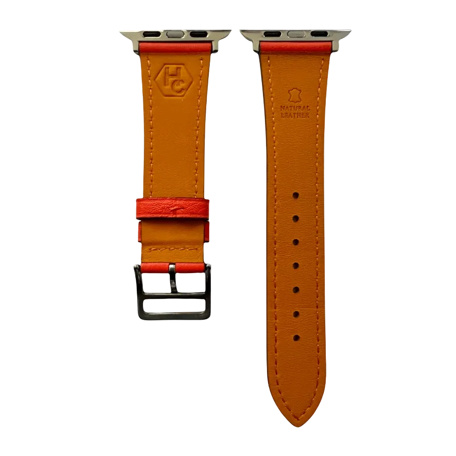Cold orange leather Apple Watch band, compatible with all Apple Watch models