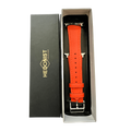 Cold orange leather Apple Watch band, presented in gift box