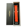 Cold orange leather Apple Watch band, presented in gift box