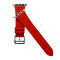Cold orange leather Apple Watch band, side view with stainless steel lugs