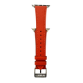 Cold orange leather Apple Watch band, connector and stitching detail