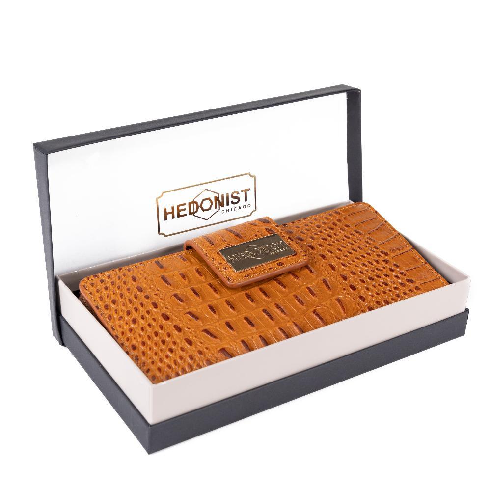 Croc Embossed Brown Leather Wallet for Women | Hedonist Chicago | gift box