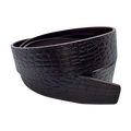 Dark brown croco-embossed leather belt strap, 1.38 inch, monogram detail close-up