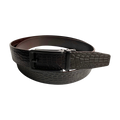 Dark brown croco leather ratchet belt with black hollow frame buckle, front view