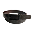 Dark brown croco leather ratchet belt with black hollow frame buckle, front view
