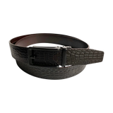 Dark brown croco leather ratchet belt with black hollow frame buckle, front view