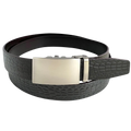 Dark Brown Croco Leather Ratchet Belt with Long Gunmetal Rectangle Buckle - 1.38"