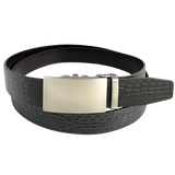 Dark Brown Croco Leather Ratchet Belt with Long Gunmetal Rectangle Buckle - 1.38"