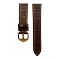 Dark brown flat leather Apple Watch band, side view