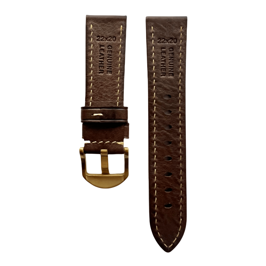 Dark brown flat leather Apple Watch band, side view