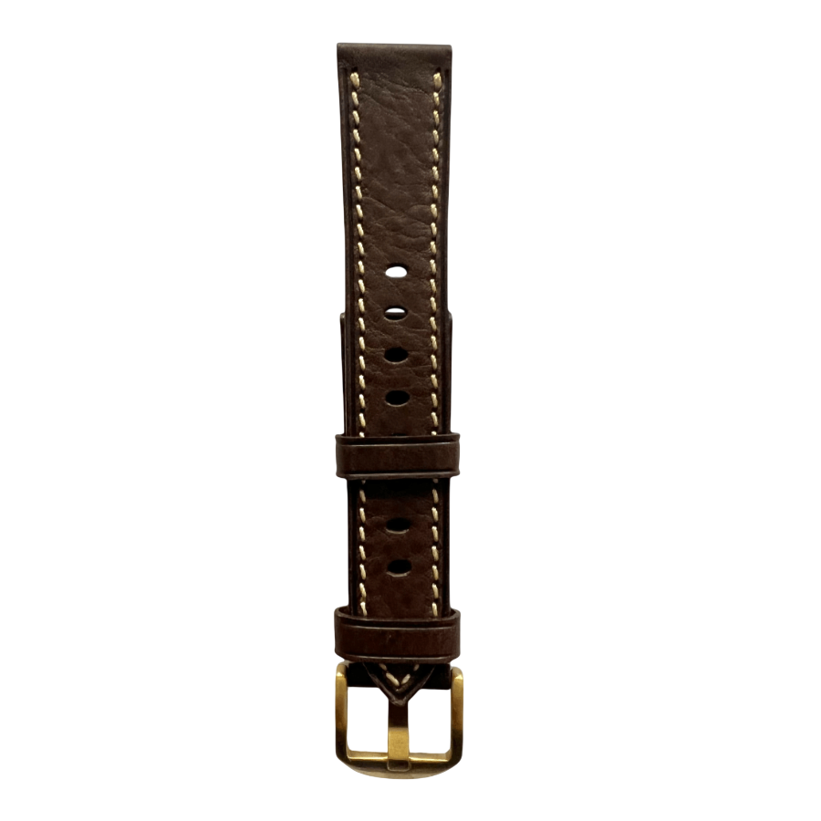 Dark brown flat leather Apple Watch band, front view
