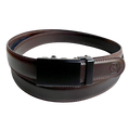 Dark brown folded-edge leather dress ratchet belt with black buckle, front view