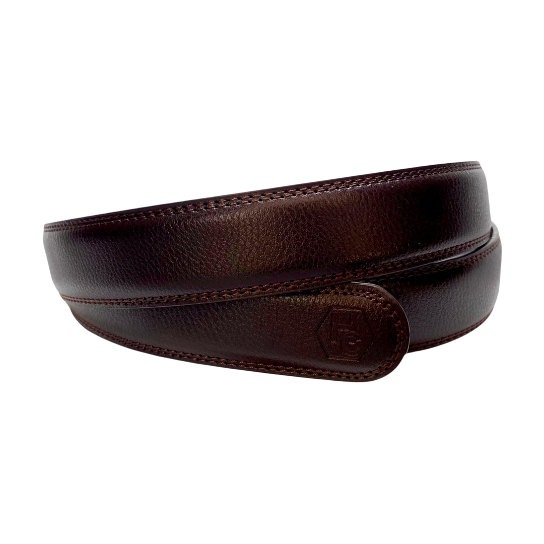 Dark brown leather belt strap, 1.15 inch, classic front view