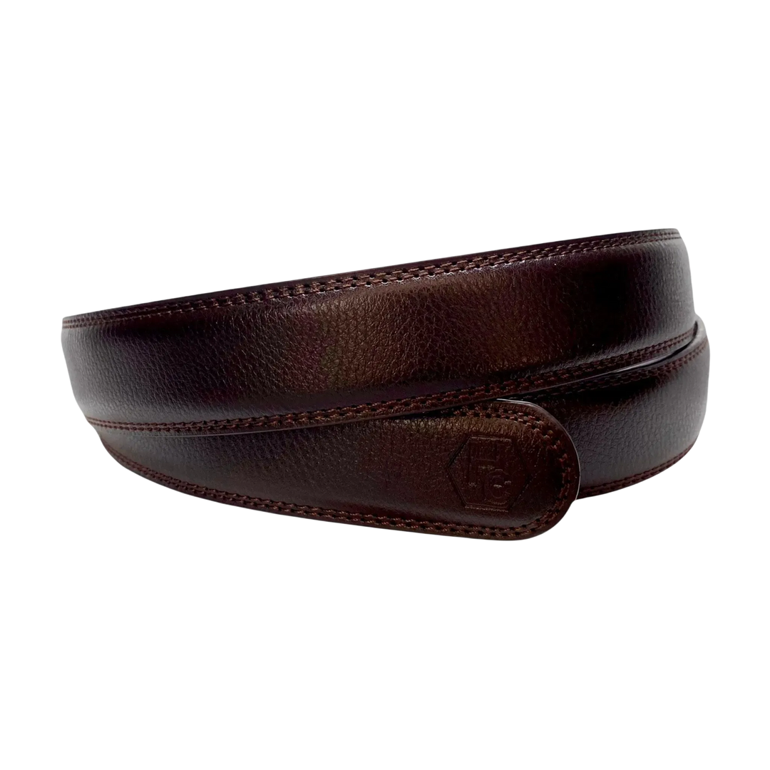 Dark brown leather belt strap, 1.15 inch, classic front view