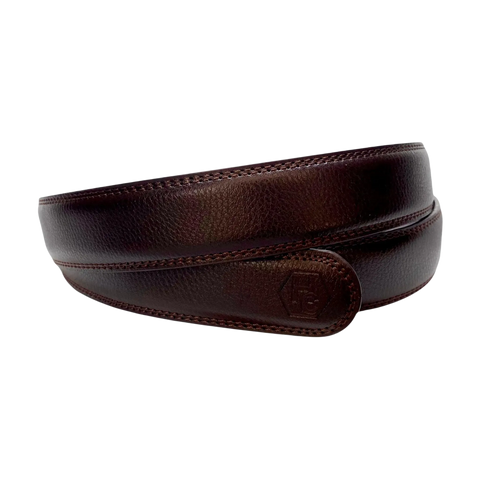Dark brown leather belt strap, 1.15 inch, classic front view