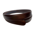 Dark brown leather belt strap, 1.15 inch, monogram detail close-up