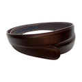 Dark brown leather belt strap, 1.15 inch, monogram detail close-up